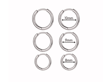 TRÍO DE ARETES DE PLATA 925 MODELO HUGGIES PLATA UNISEX