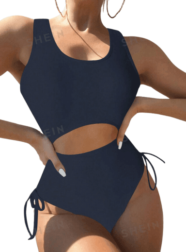 ROPA DE BAÑO PUSH UP MUJER SHEIN GRIS OSCURO 1 PIEZA CON CORDONES LATERALES - 1