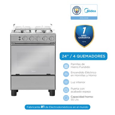 COCINA A GAS MIDEA 4 QUEMADORES MGS24FS2LAAMB SILVER - 1