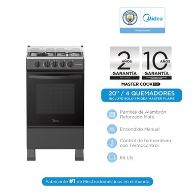 COCINA A GAS  MIDEA  MGS20FS2LFABB MASTERCOOK ONE 20' NEGRA