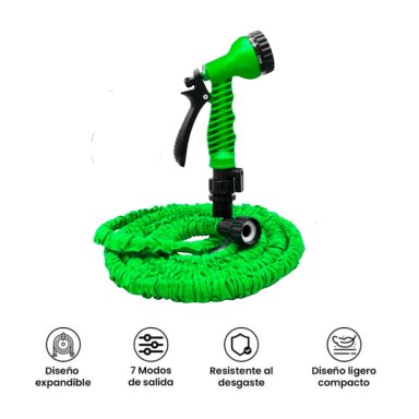 MANGUERA EXPANDIBLE HASTA 30 METROS CON PISTOLA DE CHORROS MULTIUSOS