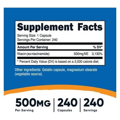 VITAMINA NUTRICOST NIACINAMIDA ( B3) 500 MG 240 CÁPSULAS - 2