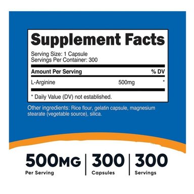 SUPLEMENTO L-ARGININA NUTRICOST 300 CÁPSULAS 500 MG - 2