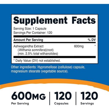 SUPLEMENTOS NUTRICOST ASHWAGANDHA RAÍZ 120 CÁPSULAS - 2