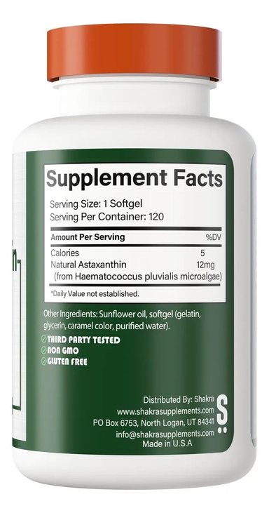 SHAKRA ASTAXANTHIN 12MG ASTAXANTINA 120 CAPSULAS GEL NATURAL - 2