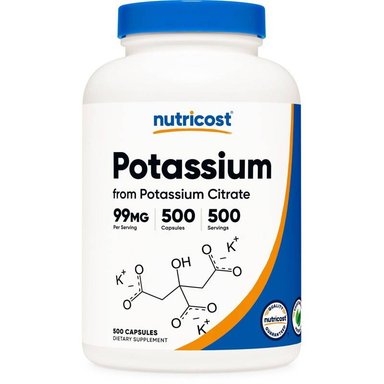 SUPLEMENTOS NUTRICOST POTASSIUM CITRATE CITRATO DE POTASIO EN CÁPSULAS 500