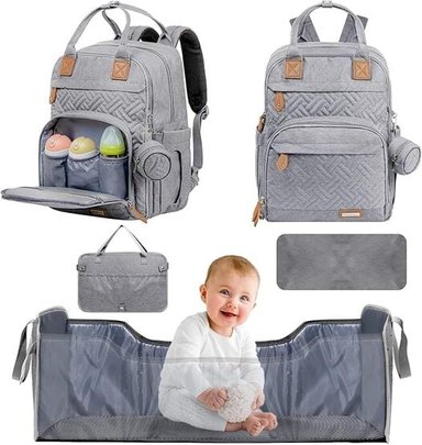 MOCHILA VECA RES GRIS CLARO PARA BEBE YOKAKIO CON CAMBIADOR