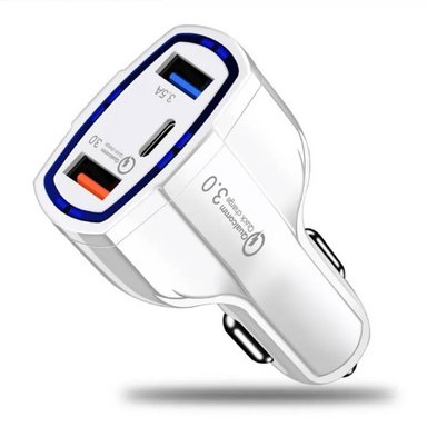 CARGADOR 3 PUERTOS DE AUTO DUAL USB TIPO C CARGA RÁPIDA 35W BLANCO