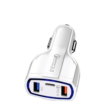 CARGADOR 3 PUERTOS DE AUTO DUAL USB TIPO C CARGA RÁPIDA 35W BLANCO - 2