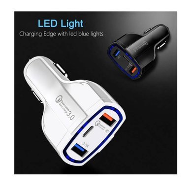 CARGADOR 3 PUERTOS DE AUTO DUAL USB TIPO C CARGA RÁPIDA 35W BLANCO - 4