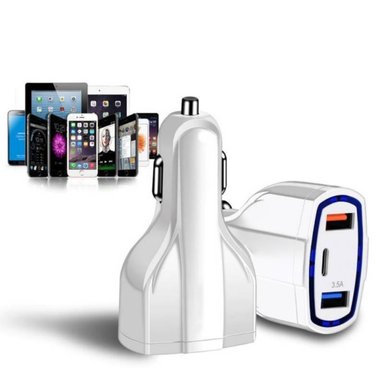 CARGADOR 3 PUERTOS DE AUTO DUAL USB TIPO C CARGA RÁPIDA 35W BLANCO - 5