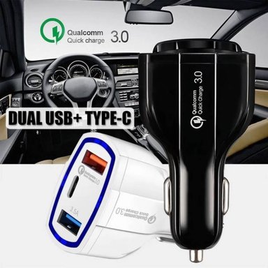 CARGADOR 3 PUERTOS DE AUTO DUAL USB TIPO C CARGA RÁPIDA 35W BLANCO - 6