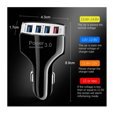 CARGADOR 4 PUERTOS DE AUTO CARRO USB CARGA RÁPIDA QC3.0 35W - 2