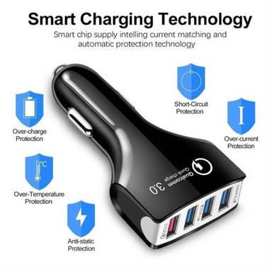 CARGADOR 4 PUERTOS DE AUTO CARRO USB CARGA RÁPIDA QC3.0 35W - 4