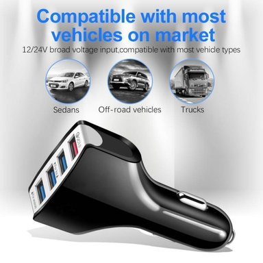 CARGADOR 4 PUERTOS DE AUTO CARRO USB CARGA RÁPIDA QC3.0 35W - 5