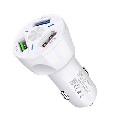 CARGADOR DE AUTO 3 PUERTOS CARRO USB CARGA RAPIDA 35W BLANCO