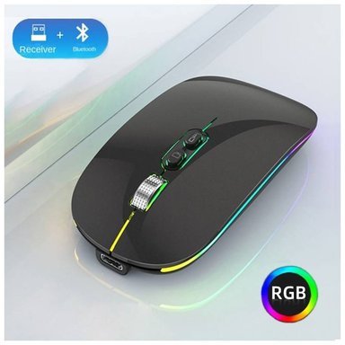 MOUSE RECARGABLE RGB LED GAMER BLUETOOTH DUAL CARGA TIPO C - NEGRO - 1