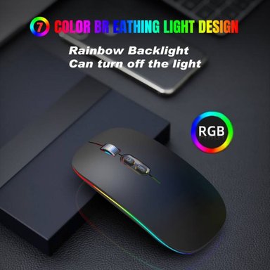 MOUSE RECARGABLE RGB LED GAMER BLUETOOTH DUAL CARGA TIPO C - NEGRO - 2