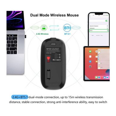 MOUSE RECARGABLE RGB LED GAMER BLUETOOTH DUAL CARGA TIPO C - NEGRO - 3