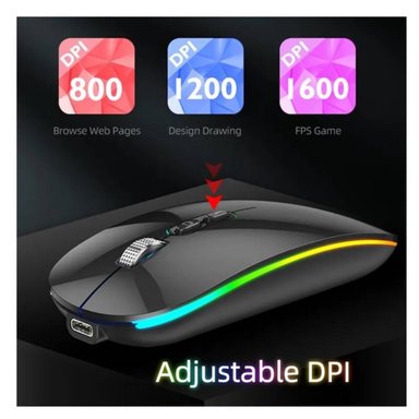 MOUSE RECARGABLE RGB LED GAMER BLUETOOTH DUAL CARGA TIPO C - NEGRO - 5