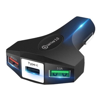 CARGADOR 3 PUERTOS DE AUTO CARRO DUAL USB TIPO C CARGA RÁPIDA 35W