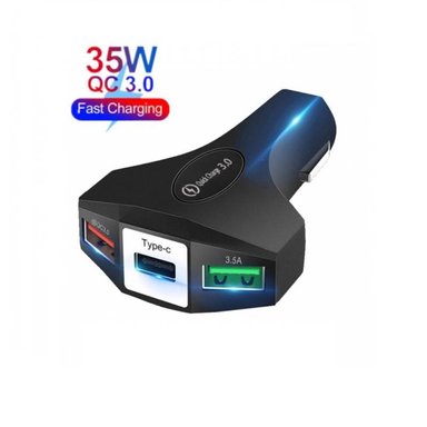 CARGADOR 3 PUERTOS DE AUTO CARRO DUAL USB TIPO C CARGA RÁPIDA 35W - 2