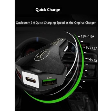 CARGADOR 3 PUERTOS DE AUTO CARRO DUAL USB TIPO C CARGA RÁPIDA 35W - 3