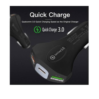 CARGADOR 3 PUERTOS DE AUTO CARRO DUAL USB TIPO C CARGA RÁPIDA 35W - 5