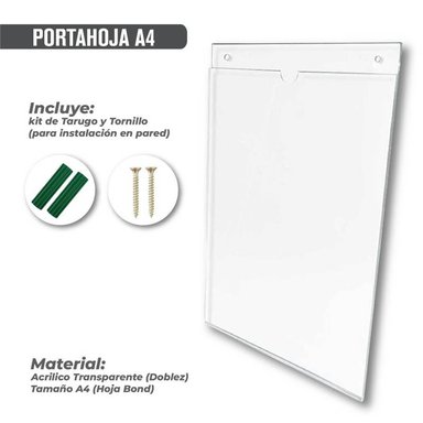PORTAHOJA DE ACRILICO A4 PARA PARED -  VERTICAL - 2