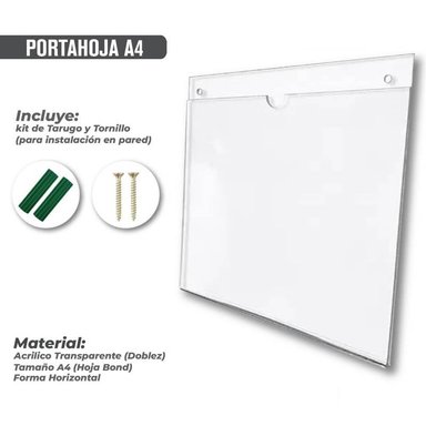 PORTAHOJA DE ACRILICO A4 PARA PARED - HORIZONTAL - 2