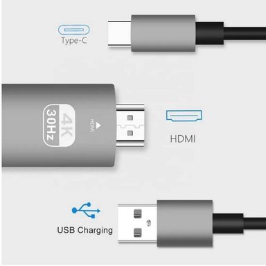 CABLE HUBB TIPO C A HDMI 4K 30HZ CON CARGA USB ANDROID MACBOOK WINDOWS - 3