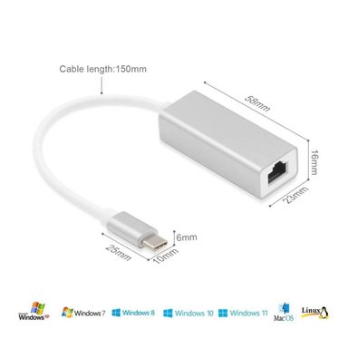 ADAPTADOR DE RED OEM USH184 TIPO C A RJ45 100MBPS PARA WINDOWS MAC ALUMINIO - 4