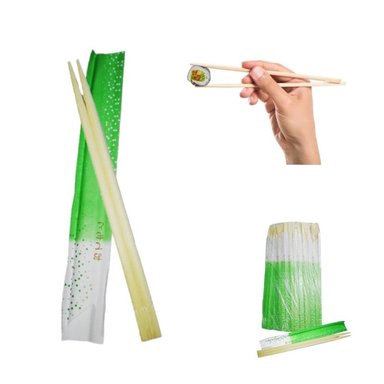 PACK 50PAR PALILLOS JAPONES DE BAMBU DESCARTABLE DISEÑO PUNTOS