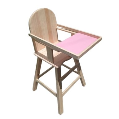 SILLA BEBE COMER ALTA CON TABLERO ROSADO EN MADERA
