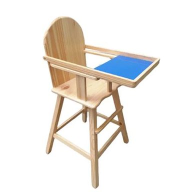 SILLA BEBE COMER ALTA CON TABLERO AZUL EN MADERA