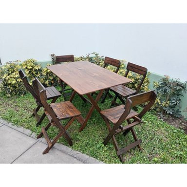 JUEGO MESA MARRÓN RÚSTICO Y SILLAS PLEGABLES PORTUGUESA