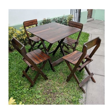 JUEGO MESA 4 SILLAS MARRÓN RÚSTICO CONSULAR PLEGABLE MADERA PINO