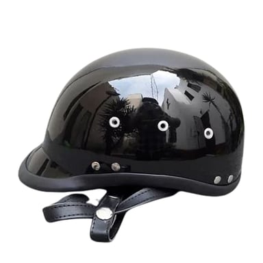 CASCO DE MOTO CHOPPER CORREA DE CUERO BRILLO NEGRO TALLA STANDAR MAS RESISTENTE - 1