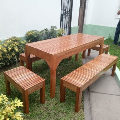 JUEGO COMEDOR MARRÓN CAMPESTRE TERRAZA WOLF