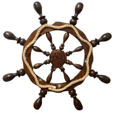 TIMON DE BARCO EN MADERA DECORATIVO CON CUERDA- 100 CM DIAMETRO TALLADO A MANO
