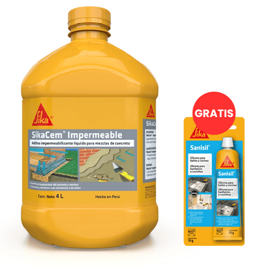 ADITIVO IMPERMEABILIZANTE CONCRETO Y MORTERO X 4LT + SILICONA BAÑO