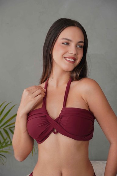 BIKINI TOP PUSH UP LICRA MUJER SOLARY  CRUZADO EVA ROJO - 2