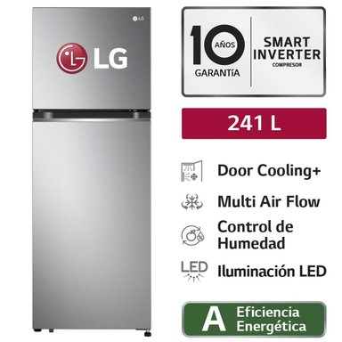 REFRIGERADORA LG 241L DOOR COOLING TOP FREEZER GT24BPP - PLATEADA