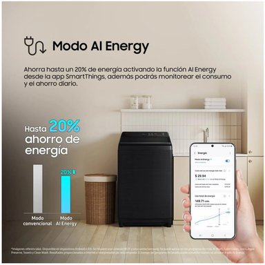 LAVADORA SAMSUNG AI WASH ECOBUBBLE 19KG WA80F19S8BPE WIFI - 6