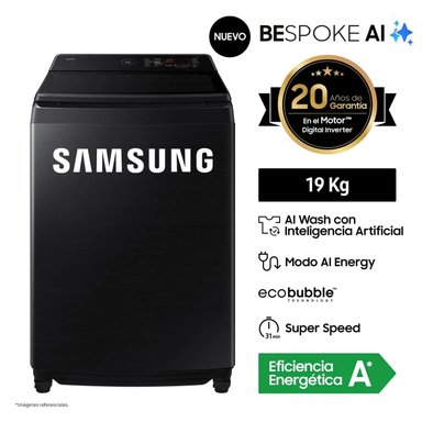 LAVADORA SAMSUNG AI WASH ECOBUBBLE 19KG WA80F19S8BPE WIFI - 1