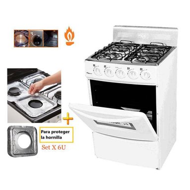 COCINA 4 HORNILLAS FADIC CON RESPALDAR Y HORNO 20 4H BLANCO +PROTECTOR SAMI - 1