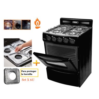 COCINA FADIC CON TAPA DE VIDRIO Y HORNO SAMI 4H NEGRO + PROTECTOR
