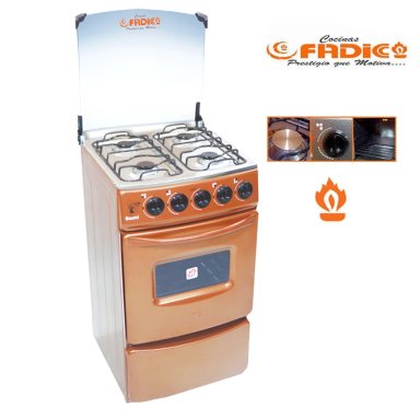 COCINA 4H CON TAPA DE VIDRIO Y HORNO SAMI COBRE