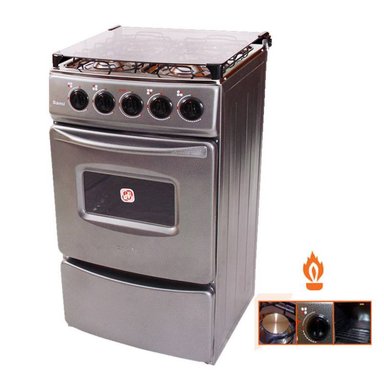 COCINA 4H CON TAPA DE VIDRIO FADIC Y HORNO SAMI GRIS