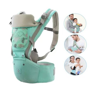 CANGURO PARA BEBÉ ERGONÓMICO BALLENA 3 EN 1 VERDE AGUA